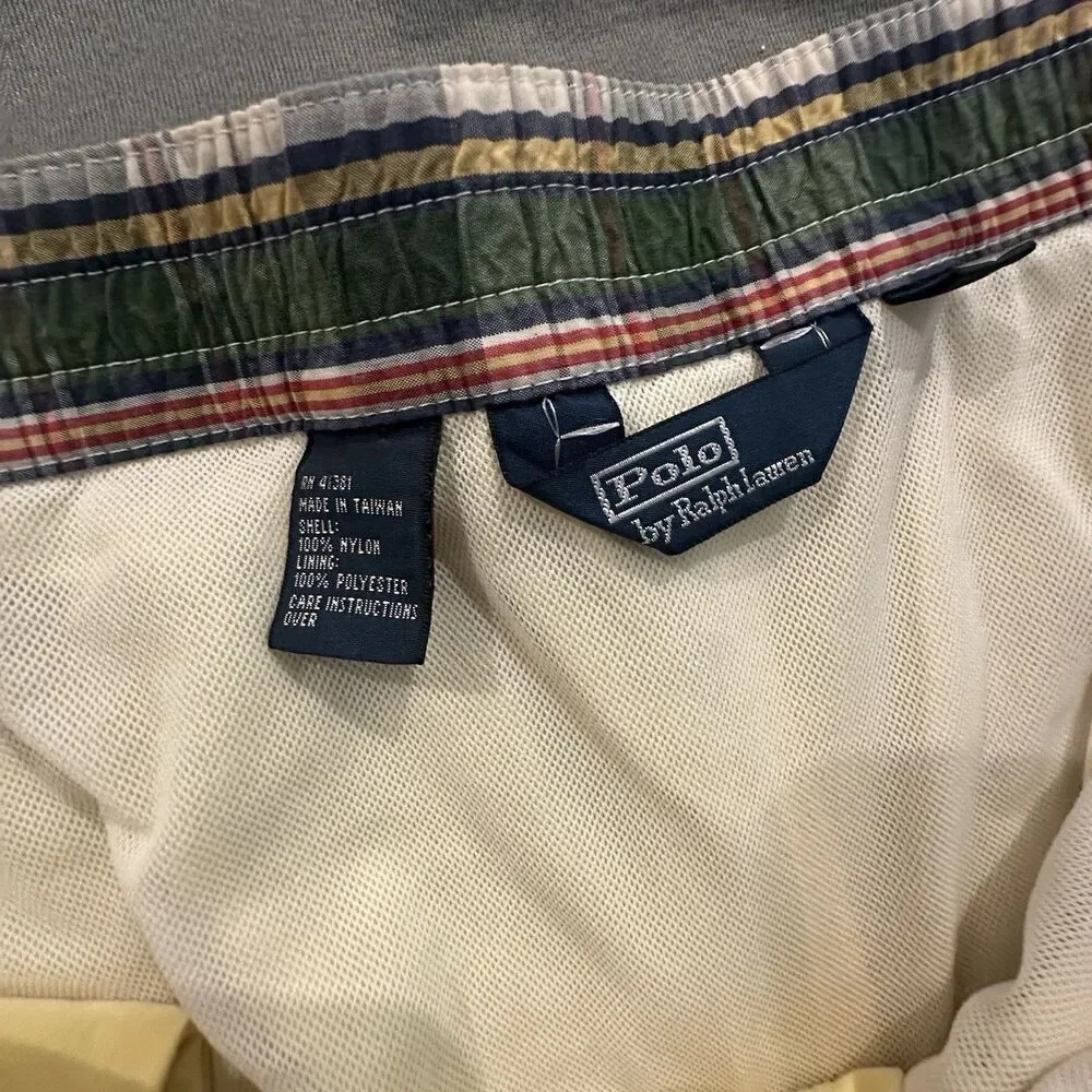 Vintage 90s Polo Ralph Lauren Board Shorts Mens L Yellow Swim Trunks Drawstring